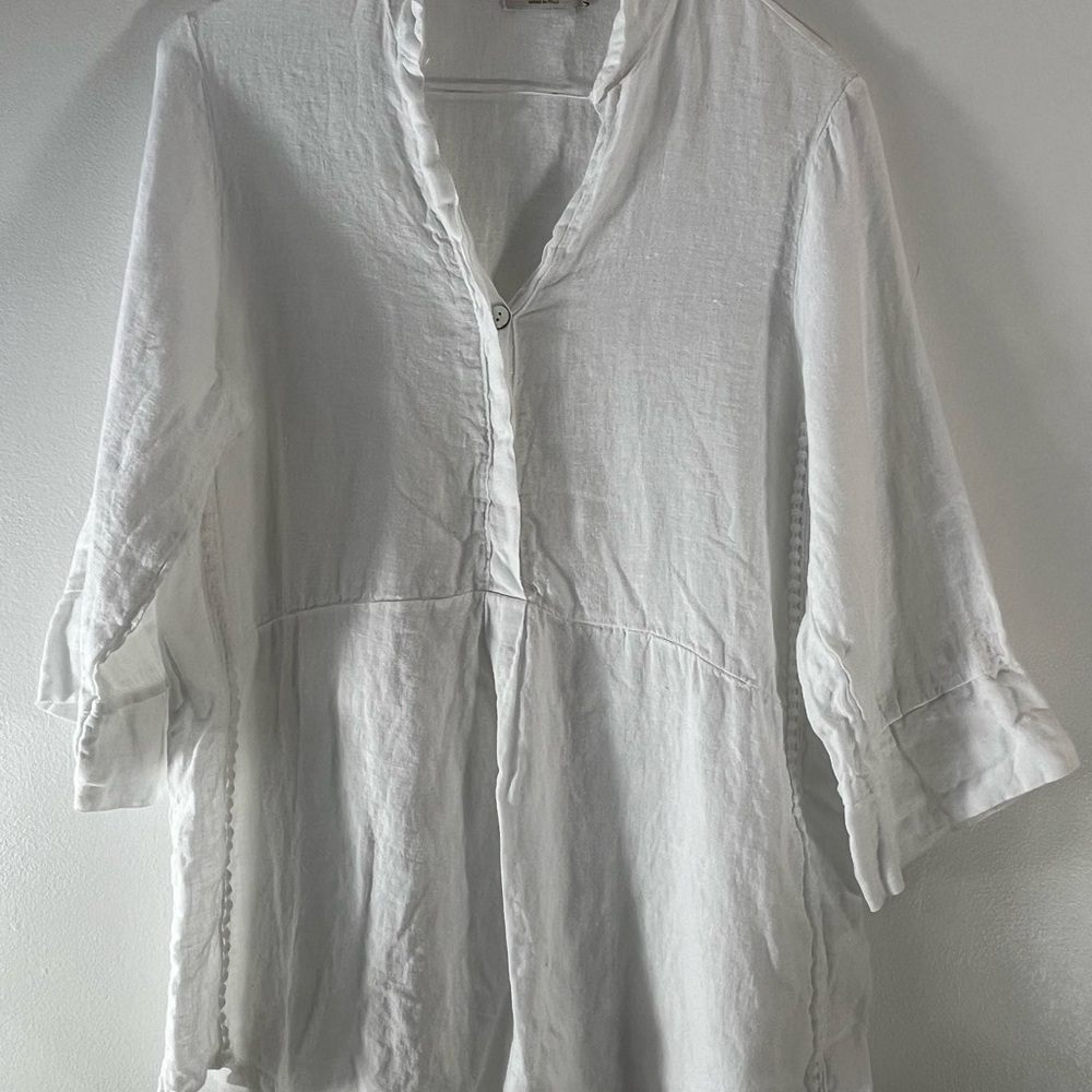 Laura Bianchi 100% Linen Top Womens Size Small Made in Italy White 3/4 Sleeve